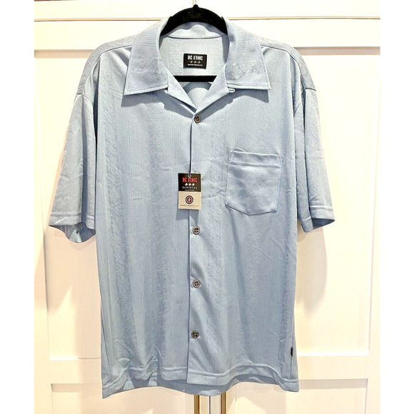 BC ETHIC Lounge Short Sleeve Shirt Mens SZ L NEW Shimmery Blue Button Up - Picture 11 of 11